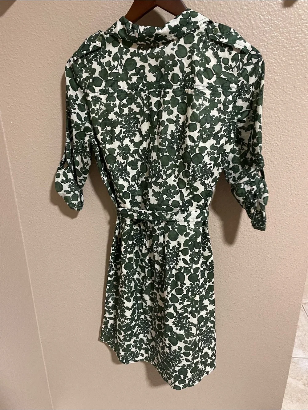 Tory Burch Green and White Floral Tie-Waist Dress
